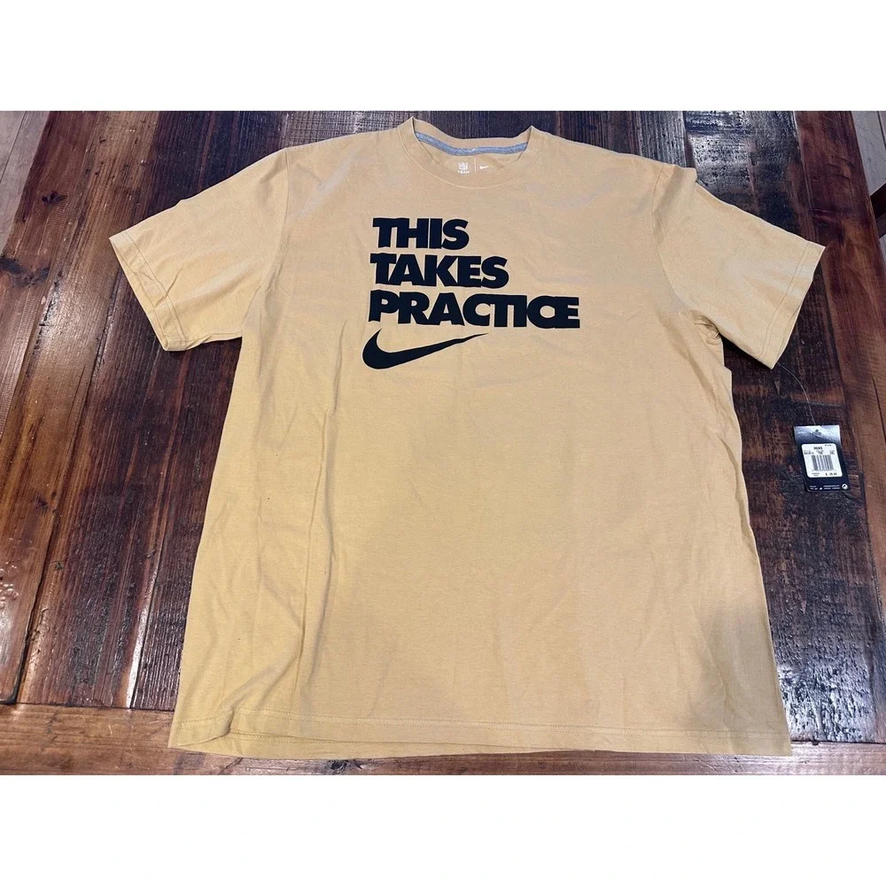 Nike‎ Mens This Takes Practice Graphic T-Shirt Tan Yellow 2XL 641614-700 NWT